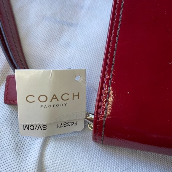 Coach Crimson Red Patent Leather Buckle Wristlet Wallet  NWT
